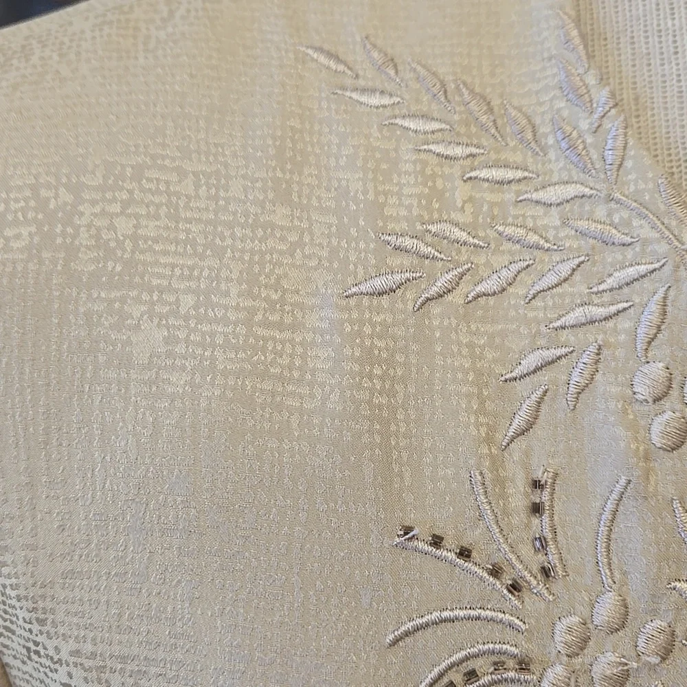 Adrianna Papell 100% Silk Cream Embroidered Beaded Maxi Pencil Skirt Suit 12 EUC